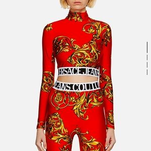 Versace Jeans Couture Red Regalia Baroque Cropped Turtleneck NWOT size S/M